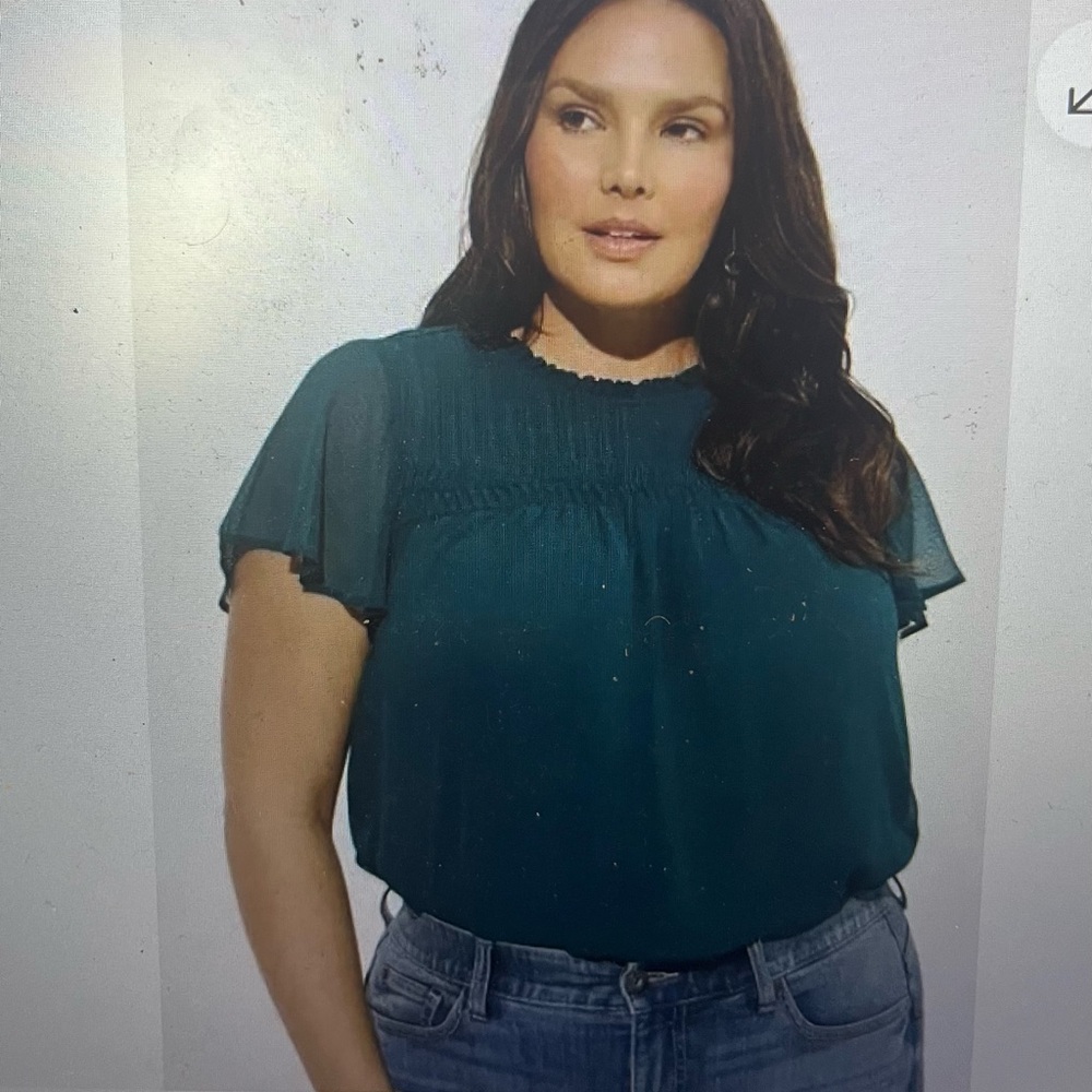 Torrid chiffon ruffle smocked Teal Blouse for Women. Size L